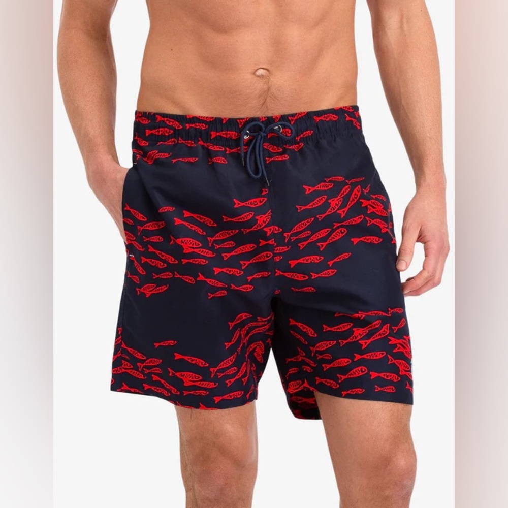U.S. Polo Assn. Blue and Red Fish Swim Trunks | Large